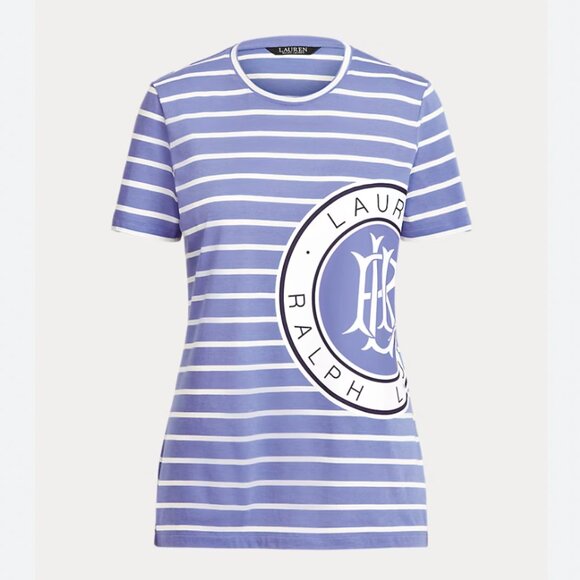 Ralph Lauren Tops - LAUREN RALPH LAUREN Women Small Preppy Striped Graphic Logo Cotton-Blend Tee